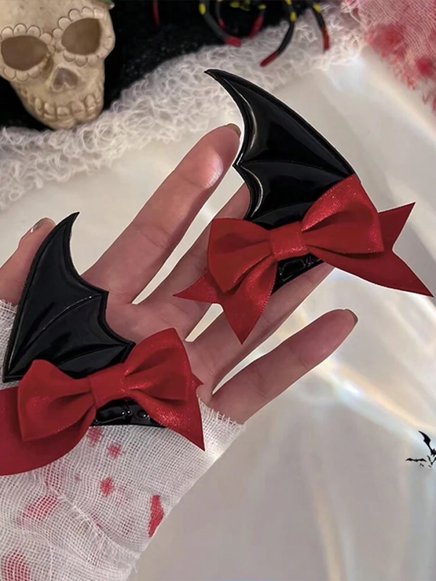 2 piezas Diadema con alas y clip para el cabello con diseño de diablo de Halloween, accesorios de pelo lindos y divertidos para decoración de fiestas festivas