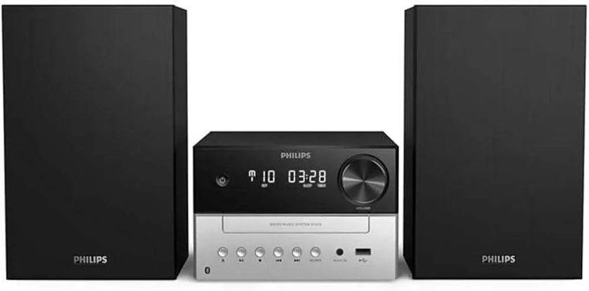 Philips M3205/12 Mini Chaîne Hi-FI Bluetooth (Radio FM, CD-MP3, Port USB pour Charge, Enceintes Bass Reflex)