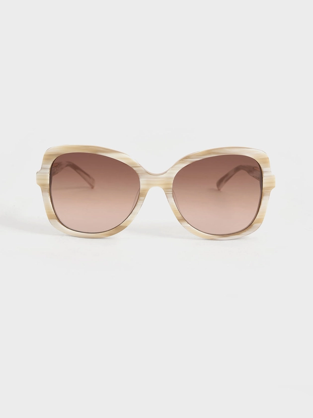 Cream Recycled Acetate Braided Temple Butterfly Sunglasses | CHARLES &amp; KEITH UK