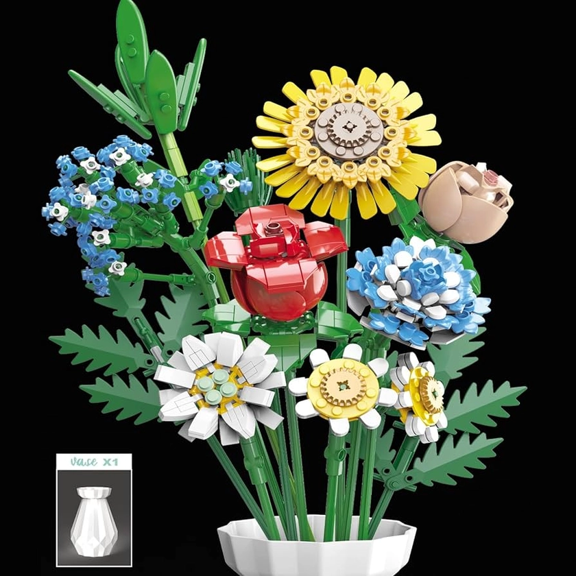 Amazon.com: iixeal Romantic Flower Wildflower Bouquet Building Set with Vase, Artificial Eternal Roses Flowers Building Blocks, Botanical Collection Art Gift for Girls Adults(600pcs) : Toys & Games