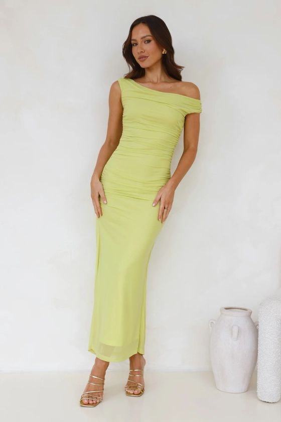 Old Love Off Shoulder Maxi Dress Lime