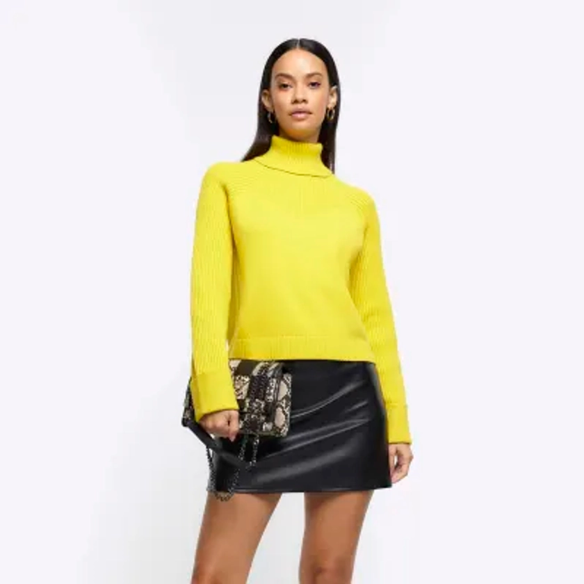 Yellow rib roll neck jumper