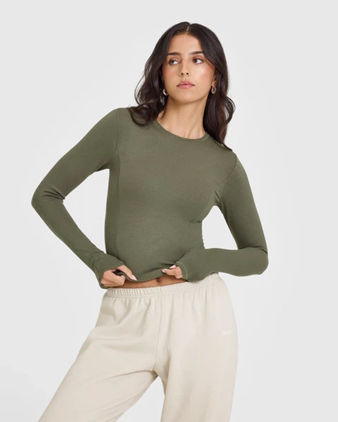 Mellow Rib Mid Long Sleeve Top | Alpine Green