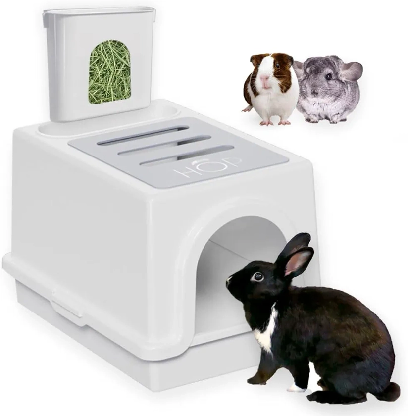 Rabbit Litter Box, Less Mess Designed for Rabbits/Bunnies. Includes Built-in and Removable Hay Feeder and Cover. Dishwasher Safe and BPA-Free. Cat, Guinea Pig and Chinchilla Friendly Too.