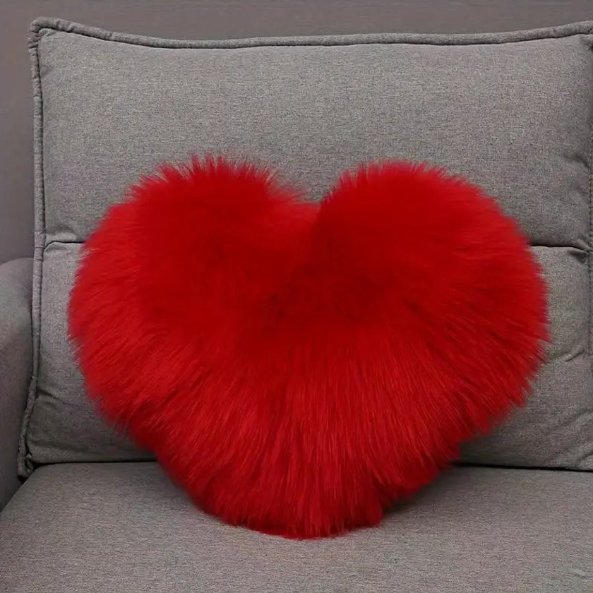 1pc Heart Shaped Throw Pillow Cushion, Long Plush Cushion Pad Pillow Fluffy Soft & Comfortable Pillow For Living Room Sofa Bedroom