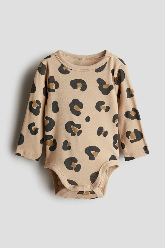 Long-sleeved Bodysuit - Beige/leopard print - Kids | H&M US