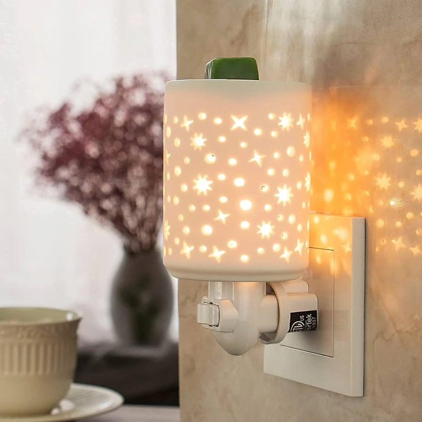 STAR MOON Plug in Wax Outlet Warmer for Home Décor, Wax Melter Plug in, Hollowed-Out Work, No Flame, with One More Bulb, Starry Night