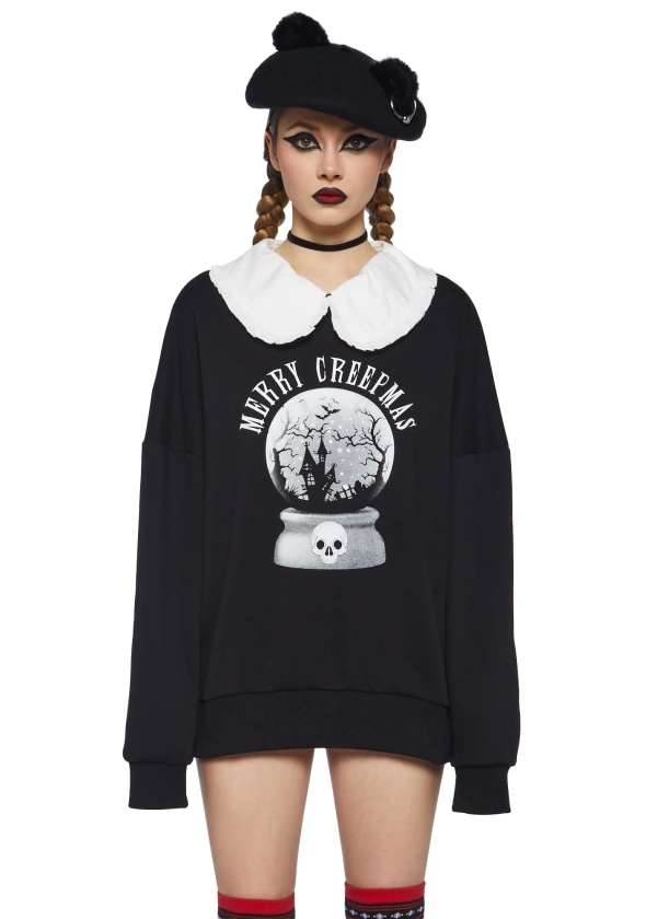 The Grave Girls Snowglobe Merry Creepmas Collared Sweatshirt - Black