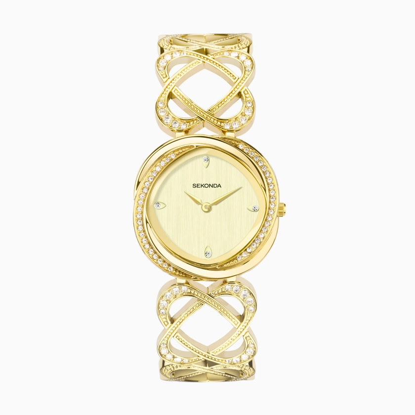 Sekonda Hidden Hearts Ladies Dress Watch (40601) - Round | Gold Alloy Bracelet | Champagne Dial | Sparkle Collection | Sekonda