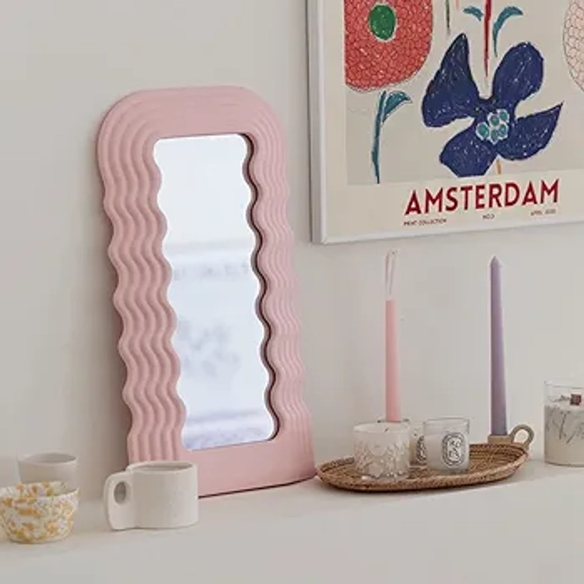 ZOROSY Wave Mirror Table Makeup Mirror Women - Irregular Cosmetic Mirrors Desktop for Wall Creative Bedroom Bathroom Home Decor (Pink)