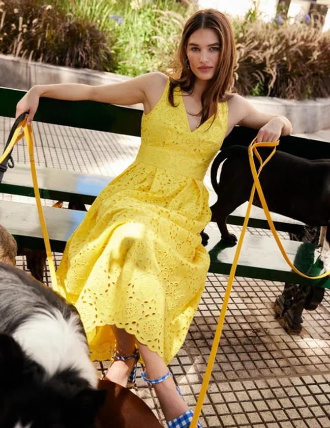 Broderie Occasion Midi Dress - Vibrant Yellow | Boden US