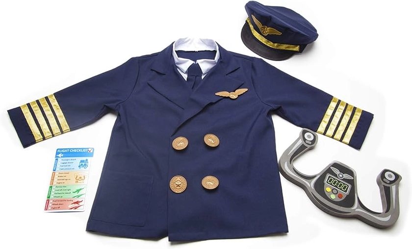 Melissa & Doug Kids Pilot Costume Role Play Toys | Fancy Dress for Kids & Toddlers | Pilot Costumes for Kids | Kids Dressing Up Clothes for Girls or Boys | Pretend Play Gifts Kids Age 3-6, Blue