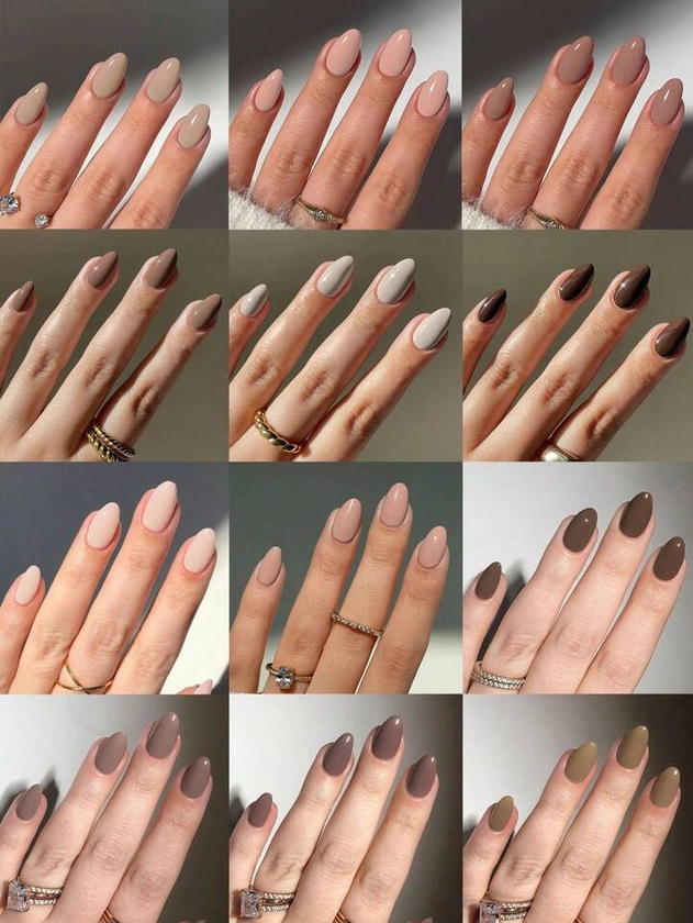 288pcs (12mixed ) Short Oval Nude Color  & Gray Colors Tip Press On Nails Short Acrylic Nail Tips Full Cover False Nail Tips Press On Nails With Storage Box As For Suitable For Women And Girls Daily Life And Party Use