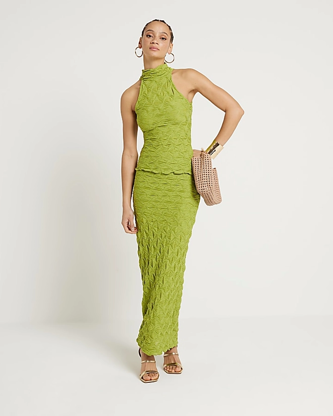Green textured midi skirt | River Island