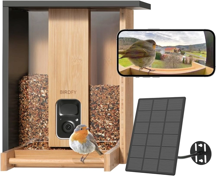 Birdfy Upgraded- Bird Feeder Camera, Auto Record Video & Notify When Birds Visit, Smart Bird Feeders, Bamboo Bird Box Camera, Solar Powered, Father's Day Gifts, Birthday Gifts for Dad/Mum/Bird Lovers