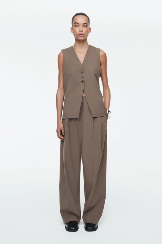 RELAXED TWILL WIDE-LEG TROUSERS