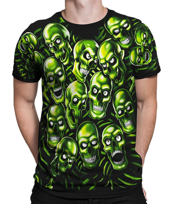 Skull Pile Green Black T-Shirt