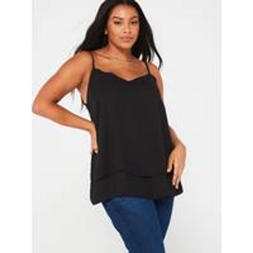 V By Very Curve Woven Cami Top - Black