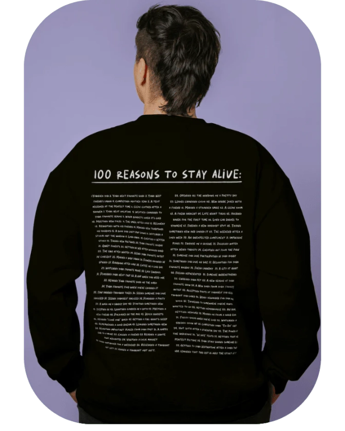 Keep Going; 100 Reasons To Stay Alive (includes a back-print & sleeve-print!) - Sweatshirt