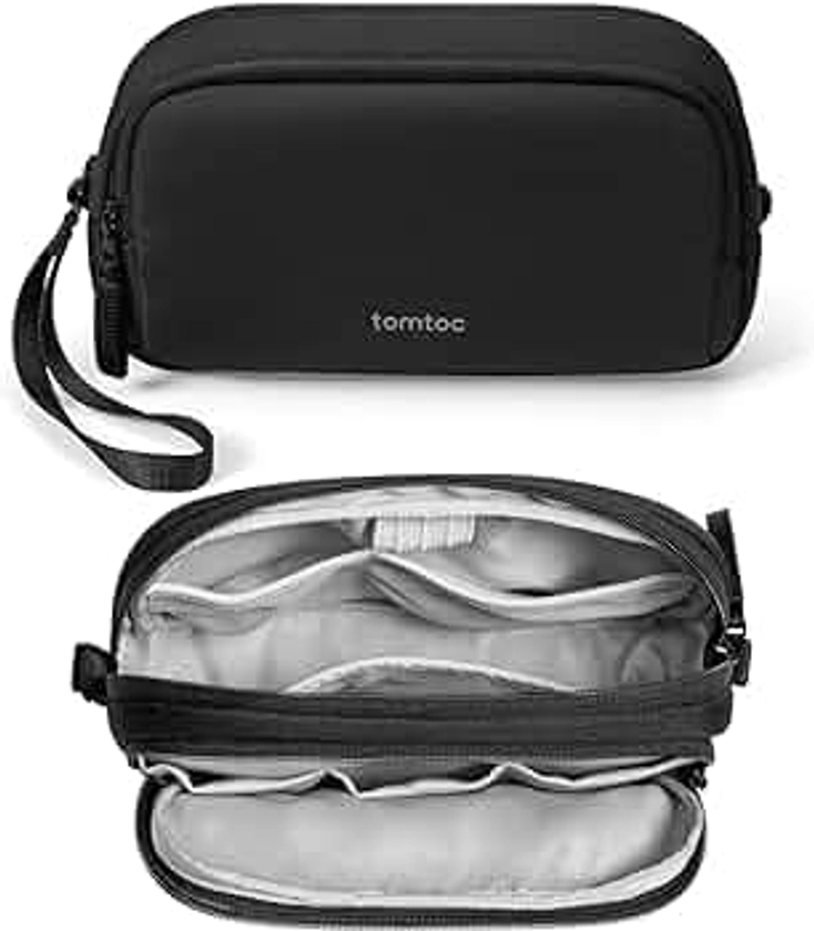 tomtoc Electronic Organizer Travel Case, Water Resistant Dual Compartment Tech Pouch Cable Organization Storage Bag for Charger, Cord, Phone, Hard Drive, Power Bank, Accessories Travel Essentials