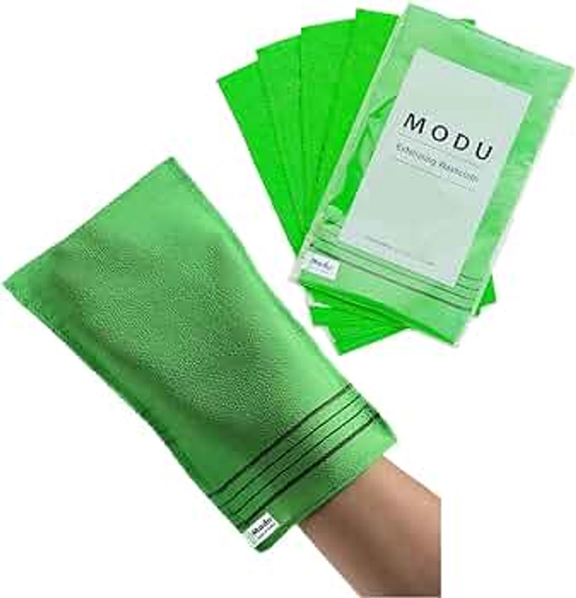 Modu 5 Pcs Korean Exfoliating Mitt Bath Washcloth 9.1 X 6 in-Asian Italy Towel (Large 5 Pcs Green)