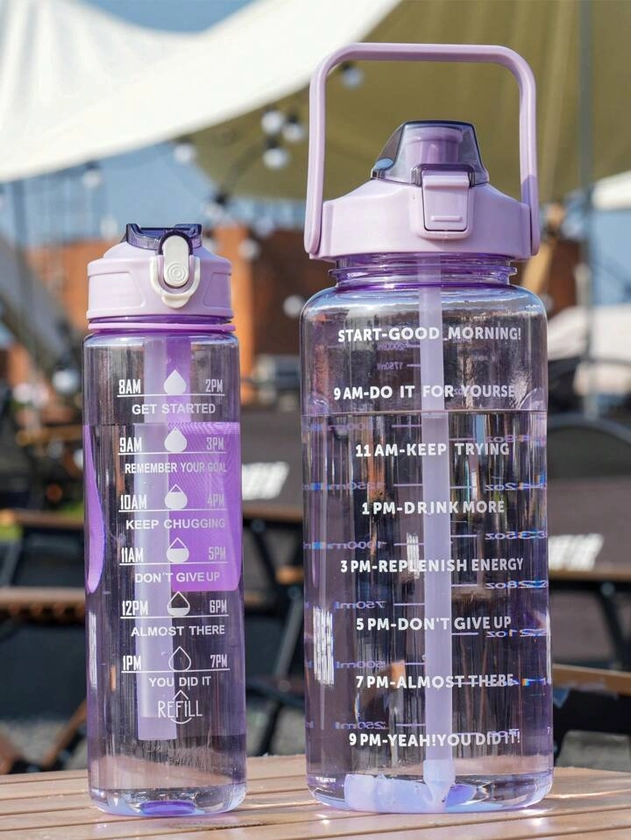 1 Pezzo Bottiglia D'acqua Viola In Pc A Grande Capacità Da 2000 Ml O 750 Ml, Tazza Con Cannuccia Portatile Per Sport E Fitness, Adatta Per Casa E Viaggio All'aperto