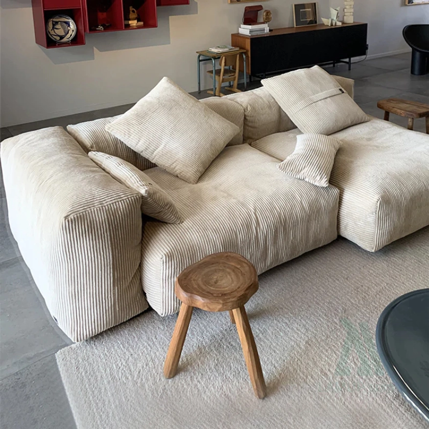 Corduroy Modular Sectional Sofa - Cream Beige Elegance