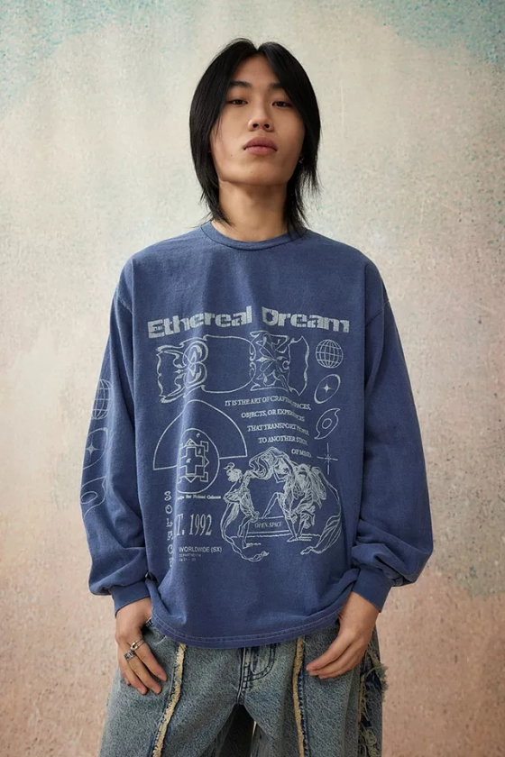 UO - T-shirt à manches longues Ethereal Dreams bleu