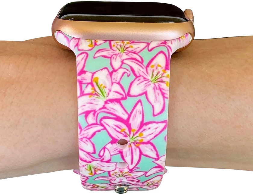 Amazon.com: FoxiBands Pink Floral Summer Watch Band - Compatible with iwatch Bands 45mm 44mm 42mm 41mm 40mm 38mm Silicone Band Replacement for iWatch Series 9 8 7 6 5 4 3 2 1 SE - Fancy Tropical Flower Design : Cell Phones & Accessories