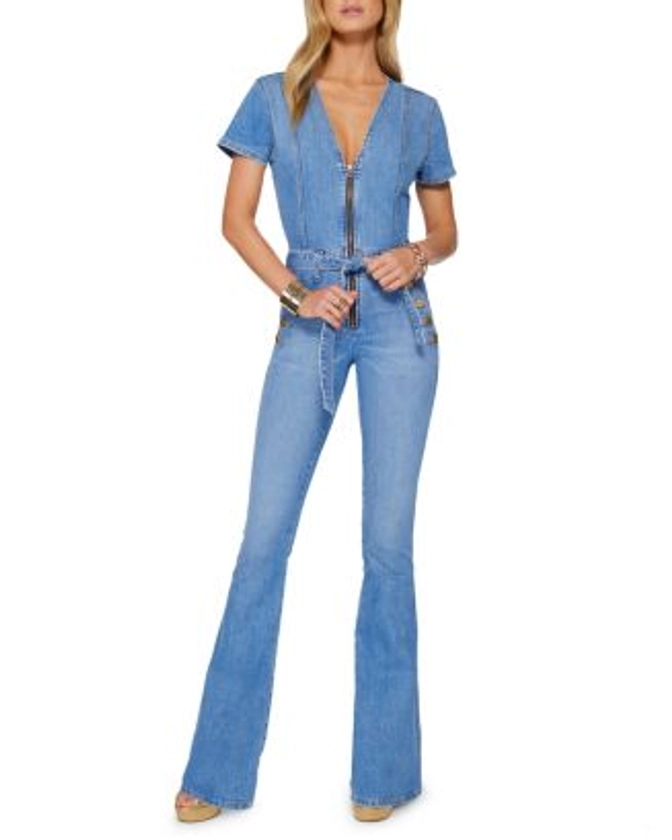 Cotton Blend Helena Zip Front Flared Leg Jumpsuit