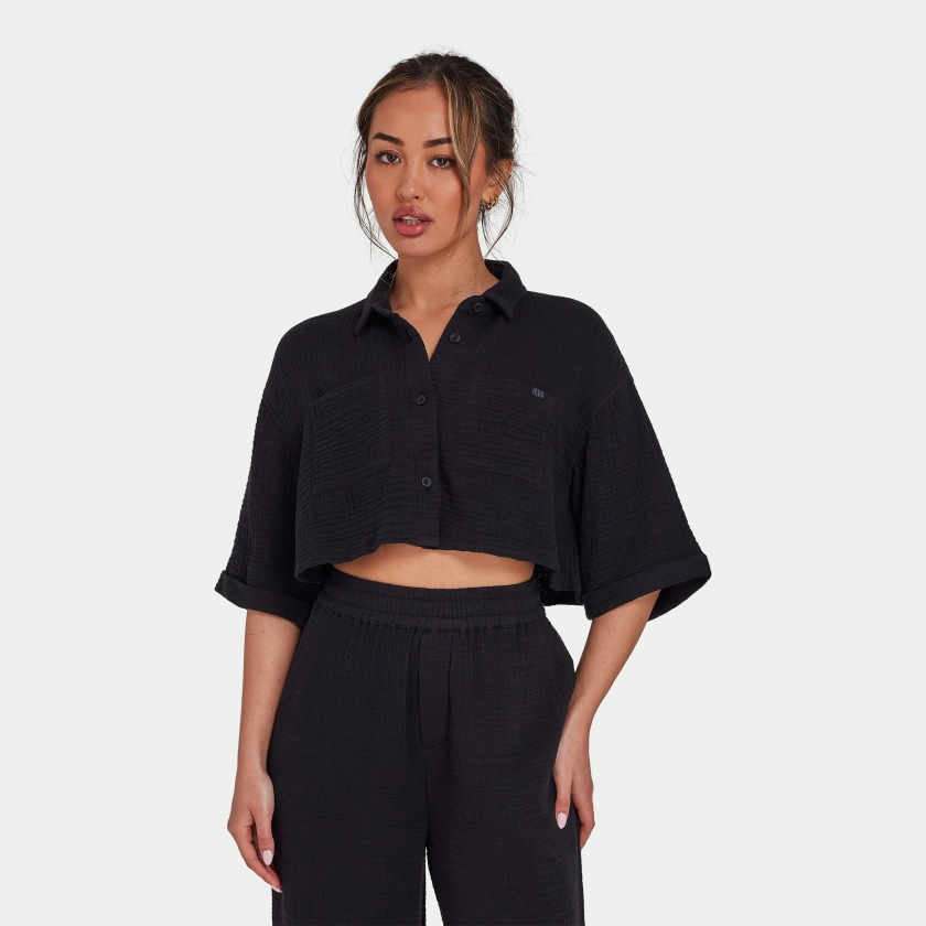 Womens Resort Crop Shirt - Black | HERA Clothing