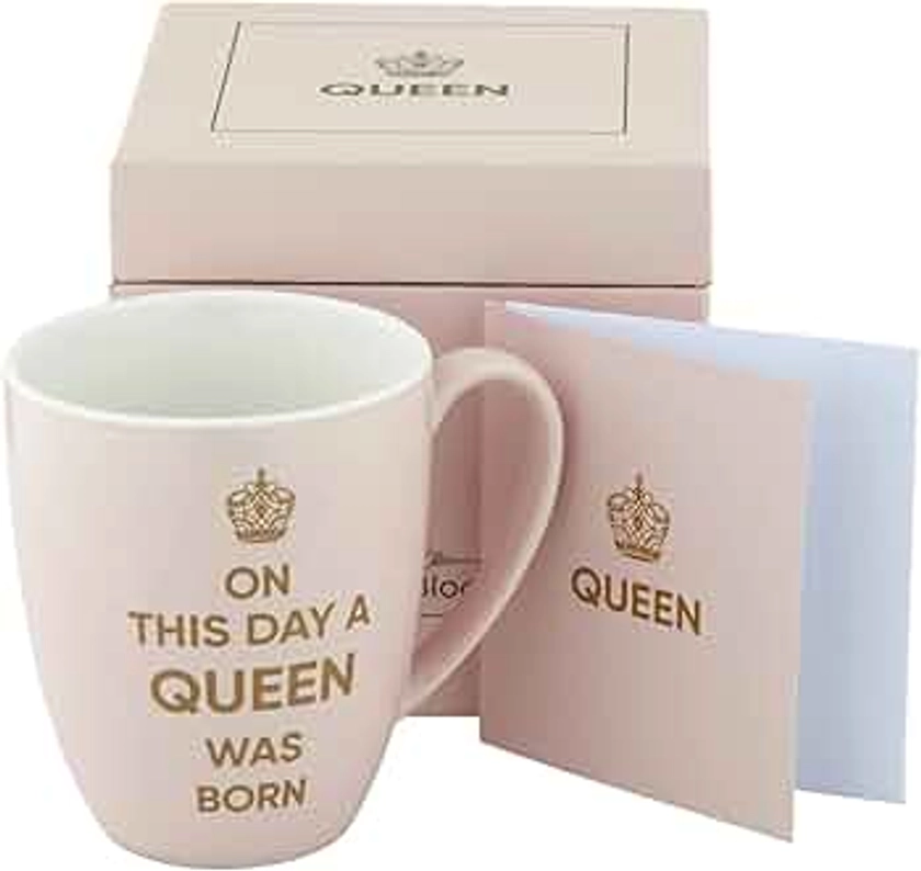 Queen Coffee Mug, 14 Oz, Bone China, Pink, Birthday Gift for Women