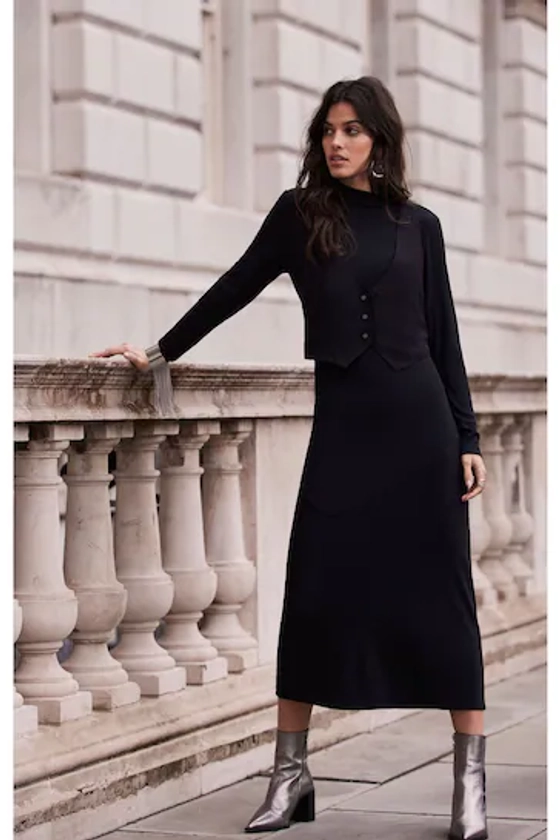Buy Mint Velvet Black Waistcoat Midi Dress from the Next UK online shop