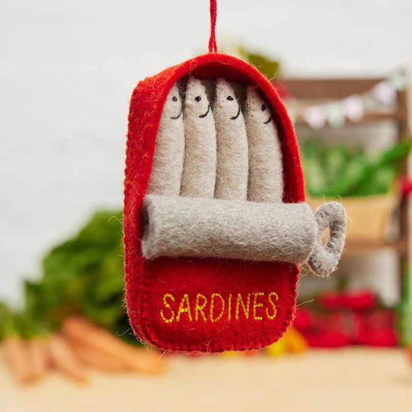 Hand Felted Red Tin of Sardines Ornament