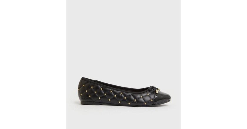 Black Quilted Stud Ballet Pumps | New Look