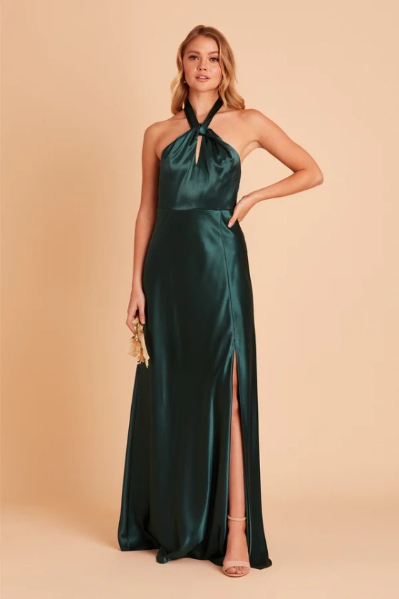 Monica Shiny Satin Dress - Emerald