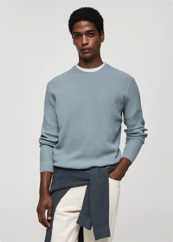 Pull-over coton maille côtelée - Homme | MANGO France métropolitaine