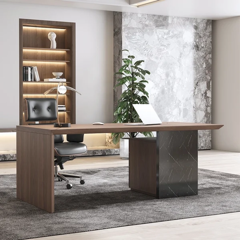 Free Shipping on 60&quot; Modern Wooden Desk Walnut Home Office Desk with Filing Cabinet｜Homary