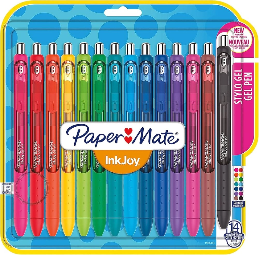 Paper Mate stylo gel InkJoy , pointe moyenne , couleurs assorties , lot de 14