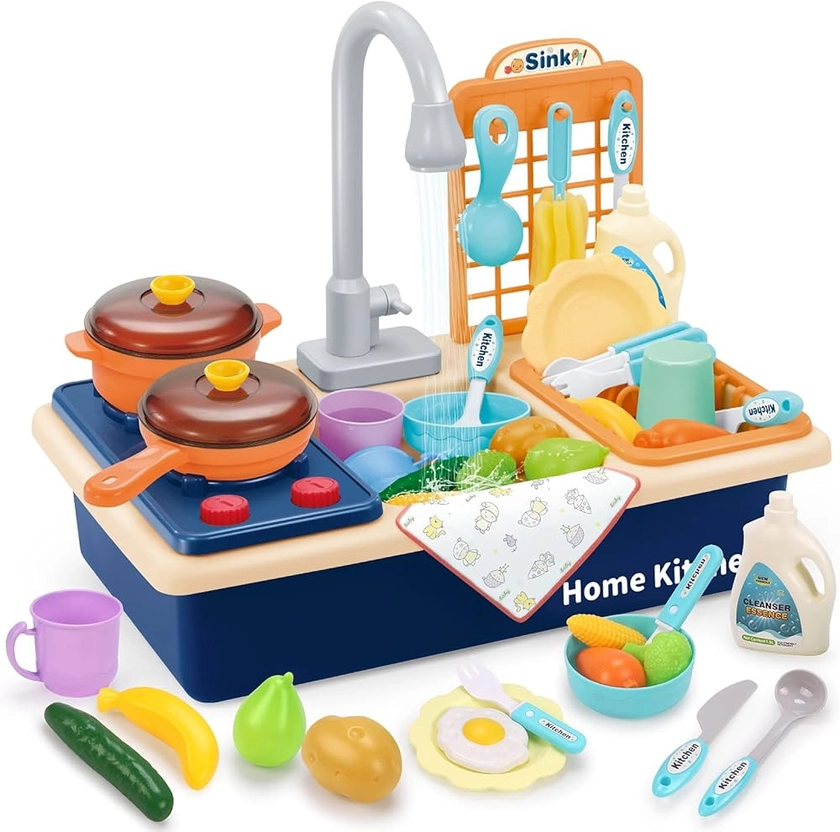 REMOKING Pretend Play Kitchen Sink Toys with Upgraded Real Faucet,Educational Kids Toys-Play Cooking Stove, Pot and Pan,Play Food,Utensils Tableware Accessories,Role Play Toys for Boys Girls Aged 3+ : Amazon.com.au: Toys & Games