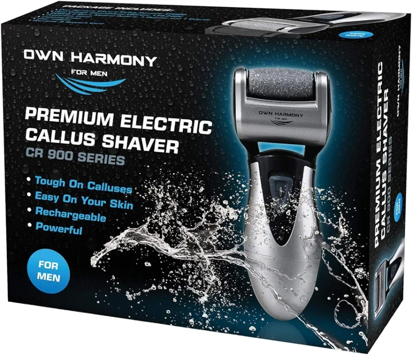 Electric Hard Skin Remover for Men by Own Harmony: Callus Remover- Rechargeable Pedicure Tools w 3 Coarse Rollers, Velvet-Smooth Foot Care- Professional Spa Pedi Feet File (USB Cord)