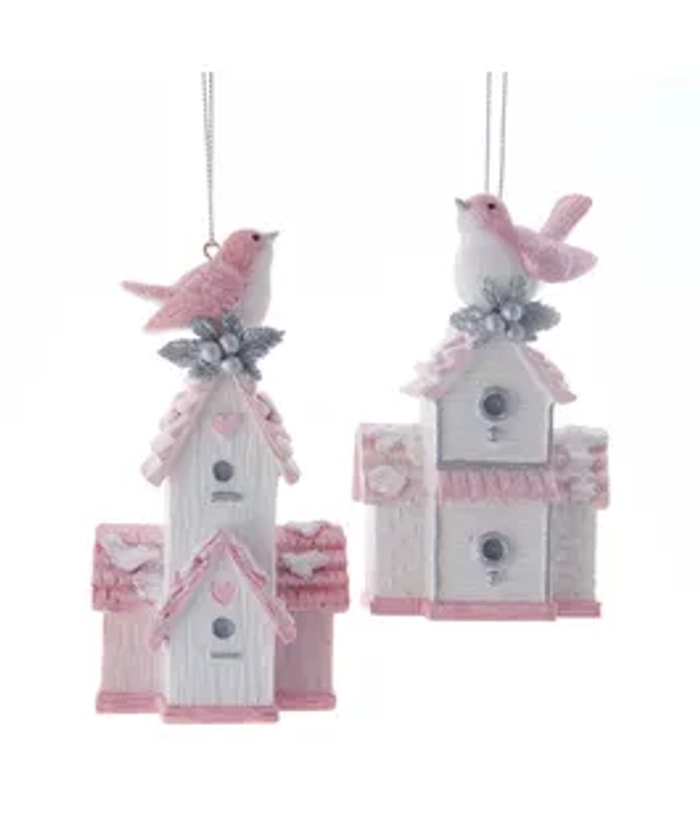 Pink and White Birdhouse Ornaments, 2 Assorted