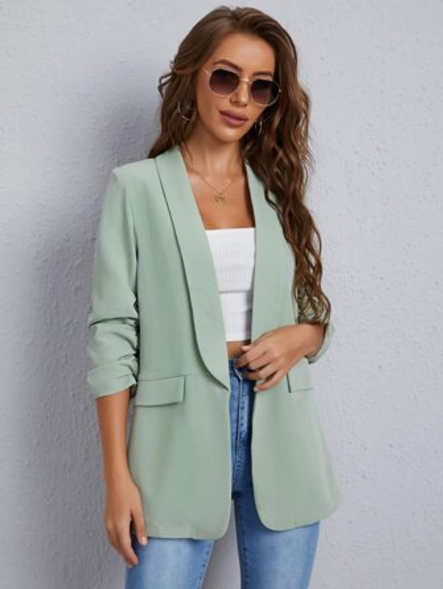 SHEIN LUNE Women Fashion Spring Classic Mint Green Blazer For Daily Commute