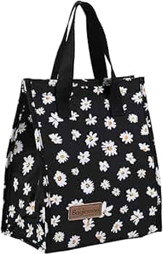 Lunch bag, Insulated Lunch Bag for Women Men, Lunch Containers Reusable Lunch Tote Bag for Work, Travel, Outdoor (BlackDaisy)