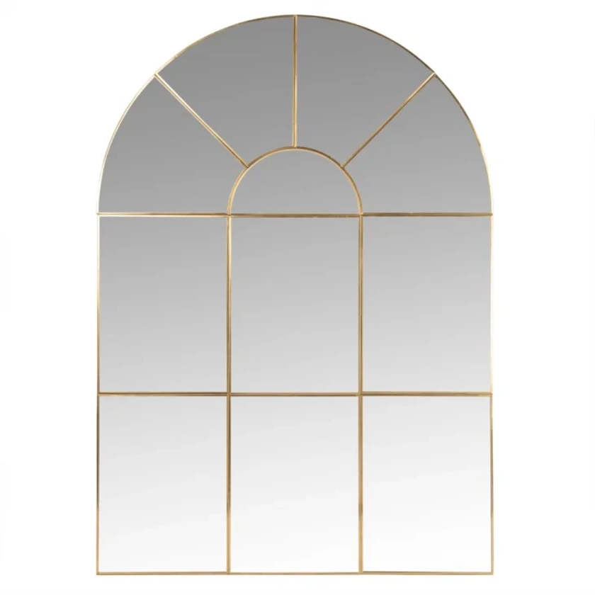 Miroir fenêtre arche en métal doré 80x110