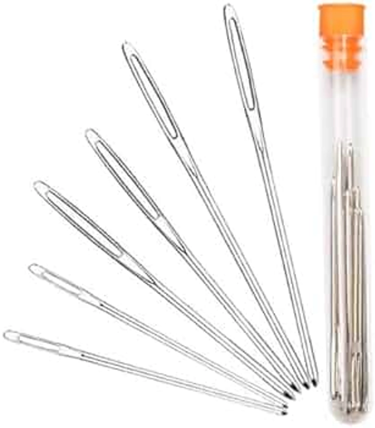 Large-Eye Blunt Needles, 6 Piece Pro Quality Stainless Steel Yarn Knitting Needles, Sewing Needles, Crafting Knitting Weaving Stringing Needles (6 Pieces)