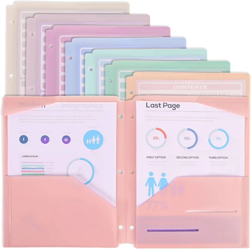 Amazon.com : EOOUT Plastic Folders with Pockets and Prongs, Folders with Clear Front Pockets, 8 Pack Plastic File Folders, Pastel Colors, Heavy Duty Folders for Office and School : Office Products