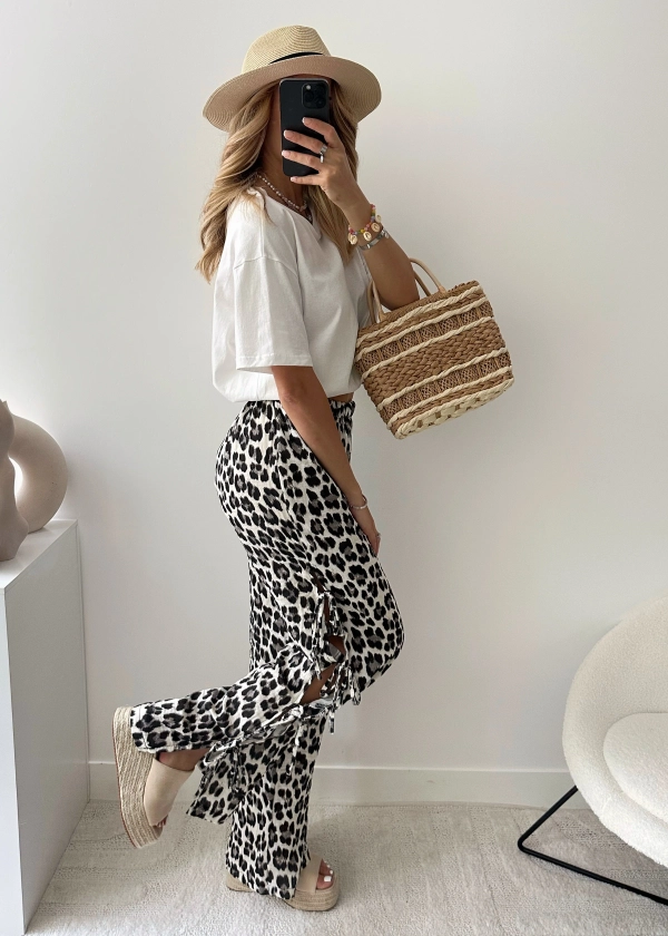 Pantalon imprimé léopard et nœuds 100% coton ZIRVANA