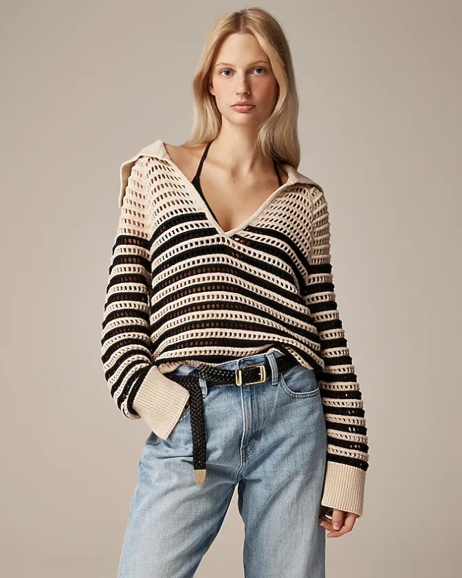 Crochet sailor-collar sweater in stripe