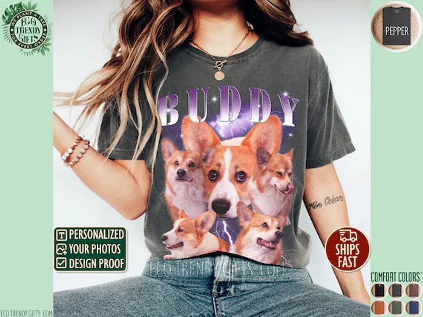 Vintage Custom Dog Shirt, Comfort Colors Retro Collage Personalized Pet T-Shirt, 90s Bootleg Custom Photo Dog Tee for Dog Lover Pet Gifts B2